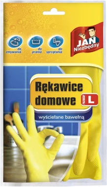 Rękawice lateksowe domowe Jan Niezbędny, wyściełane bawełną, rozmiar L, 1 para, mix kolorów (c)