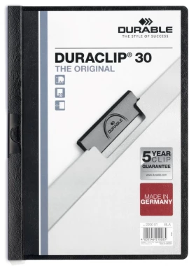 Skoroszyt zaciskowy Durable DuraClip, A4, plastikowy, do 30 kartek, czarny