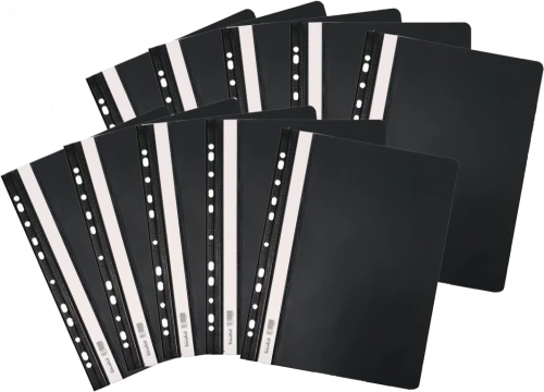 Zestaw 10x skoroszyt plastikowy oczkowy Biurfol, twardy, A4, do 200 kartek, czarny