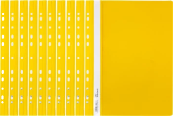 Zestaw 10x skoroszyt plastikowy oczkowy Ofix Standard, twardy, A4, PVC, do 200 kartek, żółty