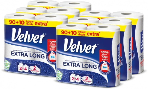 6x ręcznik papierowy Velvet Extra Long, 2-warstwowy, 2x19.8m, w roli, 2 rolki, biały