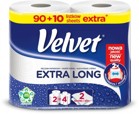 6x ręcznik papierowy Velvet Extra Long, 2-warstwowy, 2x19.8m, w roli, 2 rolki, biały