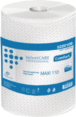 6x ręcznik papierowy Velvet Care Professional Maxi, 2-warstwowy, 110m, w roli, biały