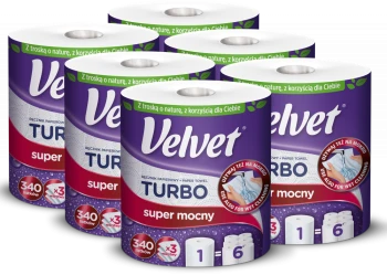6x Ręcznik papierowy Velvet Turbo, 3-warstwowy, 78.21m, w roli, 1 rolka, biały