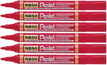 Zestaw 6x marker permanentny Pentel N850, okrągła, 4.5mm, czerwony