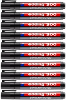 Zestaw 10x marker permanentny edding 300, okrągła, 1.5-3mm, czarny