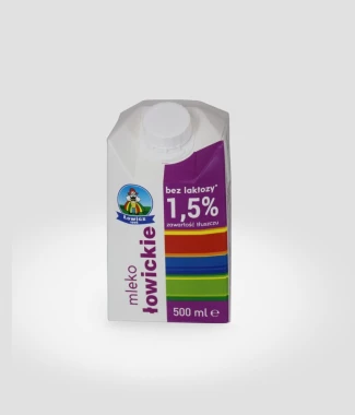 12x Mleko UHT Łowickie Łowicz, bez laktozy, 1.5%, 0.5l