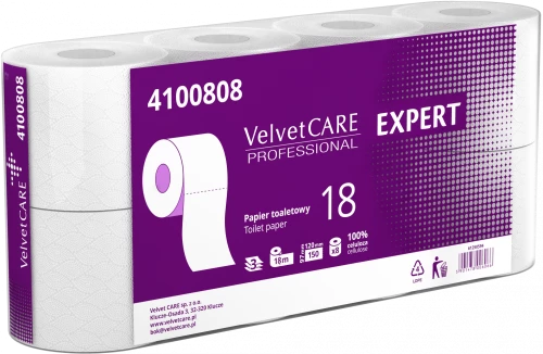 5x Papier toaletowy Velvet Care Professional, 3-warstwowy, 18m, 8 rolek, biały