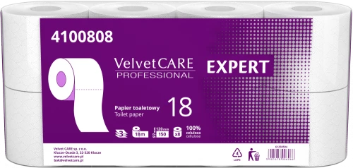 5x Papier toaletowy Velvet Care Professional, 3-warstwowy, 18m, 8 rolek, biały