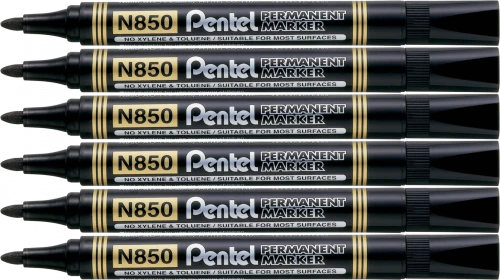 6x Marker permanentny Pentel N850, okrągła, 4.5mm, czarny