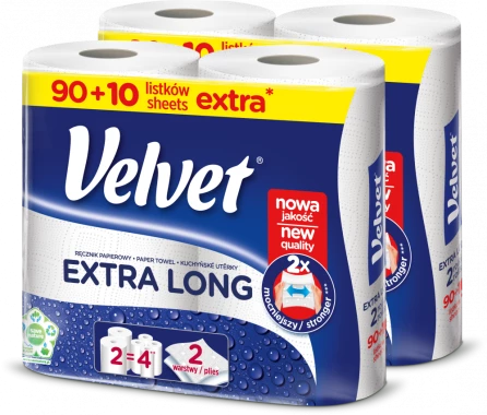 Zestaw 2x Ręcznik papierowy Velvet Extra Long, 2-warstwowy, 2x19.8m, w roli, 2 rolki, biały