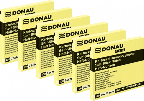 6x Karteczki samoprzylepne Donau Eco, 76x76mm, 100 karteczek, jasnożółty