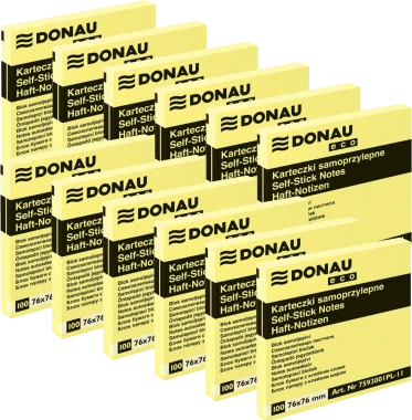 12x Karteczki samoprzylepne Donau Eco, 76x76mm, 100 karteczek, jasnożółty