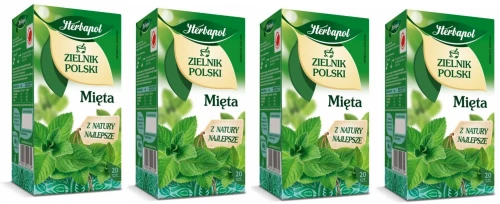 Zestaw 4x herbata ziołowa w torebkach Herbapol Zielnik Polski, mięta, 20 sztuk x 2g