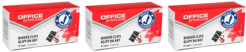 3x klip biurowy Office Products, 41mm, 12 sztuk, czarny