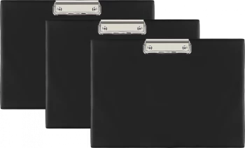 3x Podkład z klipem Biurfol, A4 poziomy (klip po dłuższym boku), czarny