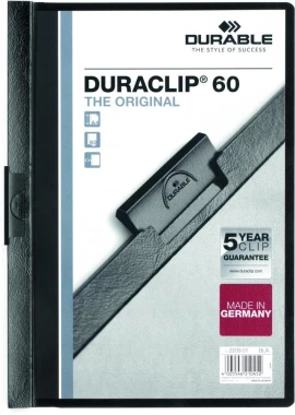 Zestaw 3x skoroszyt plastikowy z klipsem Durable DuraClip, A4, do 60 kartek, czarny