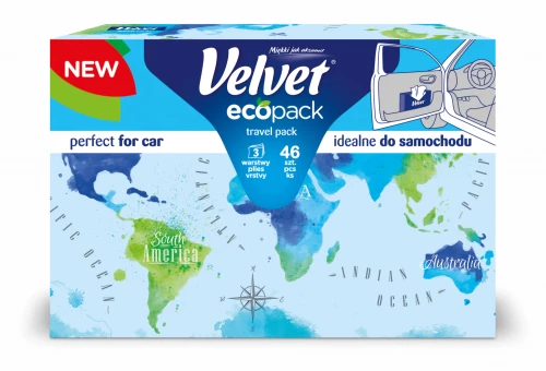 Zestaw 3x chusteczki higieniczne Velvet Travel, w kartoniku, 46 sztuk