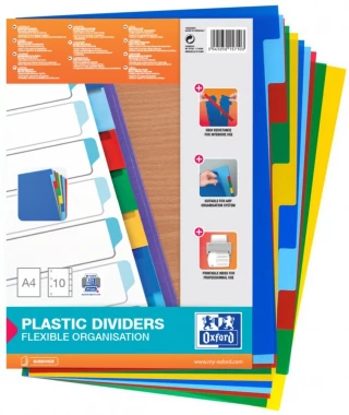 Zestaw 2x przekładki plastikowe Oxford, A4, 10 kart, mix kolorów
