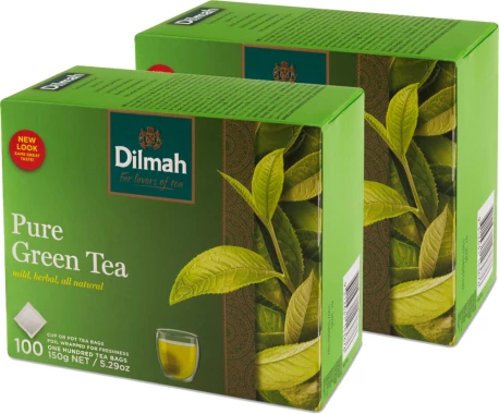 2x herbata zielona w torebkach Dilmah Pure Green, 100 sztuk x 1.5g