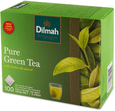 2x herbata zielona w torebkach Dilmah Pure Green, 100 sztuk x 1.5g
