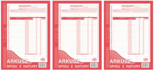 3x Druk akcydensowy Arkusz spisu z natury MiP 341-1, A4, 1 kopia, 48k