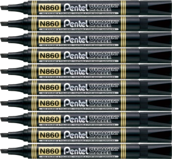 Zestaw 10x Marker permanentny Pentel N860, ścięta, 4.5mm czarny