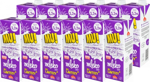 12x Mleko UHT Wart-Milk MU!, bez laktozy, 3.2%, 1l