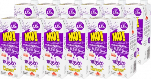 12x Mleko UHT Wart-Milk MU!, bez laktozy, 1.5%, 1l