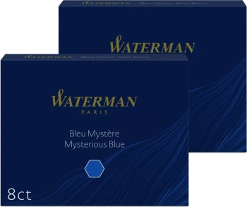 2x Naboje do piór Waterman, Standard, długie, 8 sztuk, czarno-niebieski