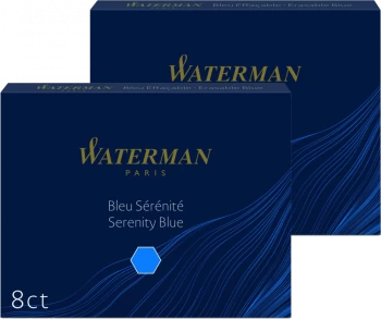 2x Naboje do piór Waterman, Standard, długie, 8 sztuk, niebieski