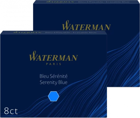2x Naboje do piór Waterman, Standard, długie, 8 sztuk, niebieski
