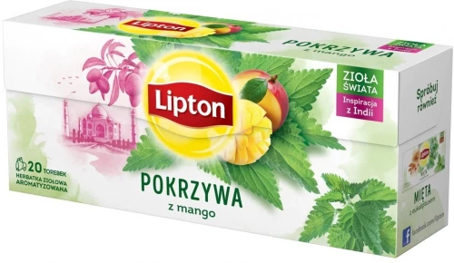 Zestaw 5x Herbata ziołowa w torebkach Lipton, pokrzywa z mango, 20 sztuk x 1.3g