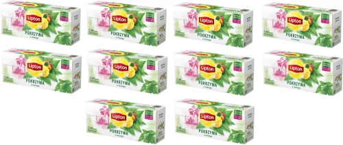 Zestaw 10x Herbata ziołowa w torebkach Lipton, pokrzywa z mango, 20 sztuk x 1.3g