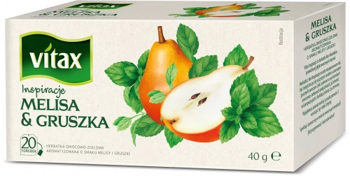 Zestaw 5x Herbata owocowa w torebkach Vitax Inspirations, melisa i gruszka, 20 sztuk x 2g