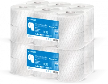 2x Papier toaletowy Velvet Care Professional Jumbo 100, 2-warstwowy, 100m, 12 rolek, biały