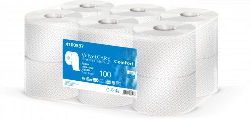 Zestaw 2x Papier toaletowy Velvet Care Professional Jumbo 100, 2-warstwowy, 100m, 12 rolek, biały
