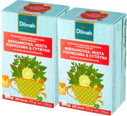 2x Herbata ziołowo- owocowa Dilmah, bergamotka/ mięta pieprzowa/ cytryna, 20 sztuk x 1.5g