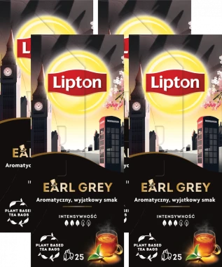 4x Herbata Earl Grey czarna w torebkach Lipton, 25 sztuk x 1.5g