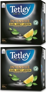 2x Herbata Earl Grey czarna smakowa w torebkach Tetley Intensive, cytryna, 100 sztuk x 2g