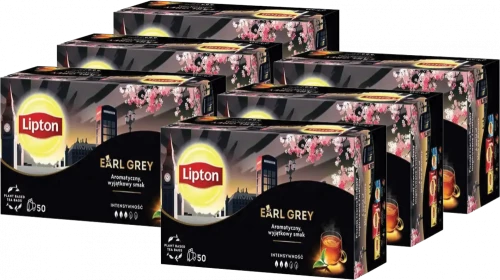 6x Herbata Earl Grey czarna w torebkach Lipton, 50 torebek x 1.5g