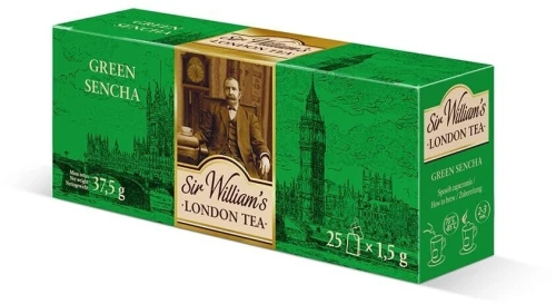 3x Herbata zielona w torebkach Sir William's London Green Sencha, 25 sztuk x 1.5g