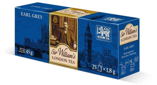 6x Herbata Earl Grey czarna w torebkach Sir William's London, 25 sztuk x 1.8g