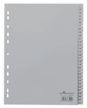 10x Przekładki plastikowe numeryczne Durable, A4, 1-31 kart, szary