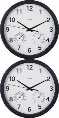 2x Zegar ścienny Hama Pure Plus, z termometrem i higrometrem, 25cm, tarcza kolor biały, rama kolor czarny