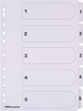 5x Przekładki kartonowe numeryczne Office Depot, A4, 1-5 kart, biały
