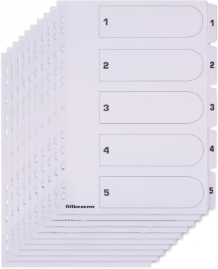 10x Przekładki kartonowe numeryczne Office Depot, A4, 1-5 kart, biały