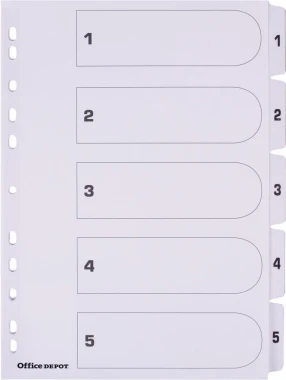 10x Przekładki kartonowe numeryczne Office Depot, A4, 1-5 kart, biały