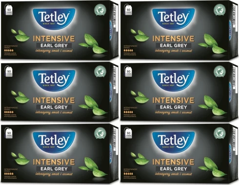 6x Herbata Earl Grey czarna w torebkach Tetley Intensive, 50 sztuk x 2g