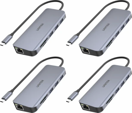4x Rozgałęziacz- Hub Unitek, USB-C, 3xUSB 3.1, PD, HDMI, SD, VGA, RJ45